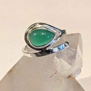 Natural Green Chalcedony, 925 Silver Ring, size 6